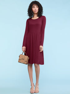 WDR2305 Women's Comfy Casual Long Sleeve Flowy Dresses Loose Plain Dress with Pockets