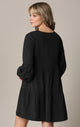 WDR2351 Women's Long Sleeve V neck Casual Loose Flowy Swing Shift Dress