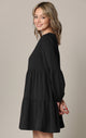 WDR2351 Women's Long Sleeve V neck Casual Loose Flowy Swing Shift Dress