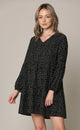 WDR2351 Women's Long Sleeve V neck Casual Loose Flowy Swing Shift Dress