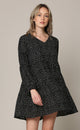 WDR2351 Women's Long Sleeve V neck Casual Loose Flowy Swing Shift Dress