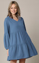 WDR2351 Women's Long Sleeve V neck Casual Loose Flowy Swing Shift Dress