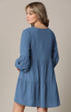 WDR2351 Women's Long Sleeve V neck Casual Loose Flowy Swing Shift Dress