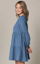 WDR2351 Women's Long Sleeve V neck Casual Loose Flowy Swing Shift Dress