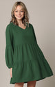 WDR2351 Women's Long Sleeve V neck Casual Loose Flowy Swing Shift Dress