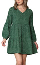 WDR2351 Women's Long Sleeve V neck Casual Loose Flowy Swing Shift Dress