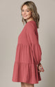 WDR2351 Women's Long Sleeve V neck Casual Loose Flowy Swing Shift Dress