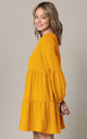WDR2351 Women's Long Sleeve V neck Casual Loose Flowy Swing Shift Dress
