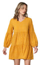 WDR2351 Women's Long Sleeve V neck Casual Loose Flowy Swing Shift Dress