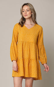 WDR2351 Women's Long Sleeve V neck Casual Loose Flowy Swing Shift Dress