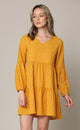 WDR2351 Women's Long Sleeve V neck Casual Loose Flowy Swing Shift Dress