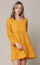 WDR2351 Women's Long Sleeve V neck Casual Loose Flowy Swing Shift Dress