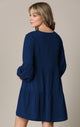 WDR2351 Women's Long Sleeve V neck Casual Loose Flowy Swing Shift Dress