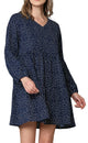 WDR2351 Women's Long Sleeve V neck Casual Loose Flowy Swing Shift Dress