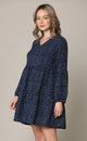 WDR2351 Women's Long Sleeve V neck Casual Loose Flowy Swing Shift Dress