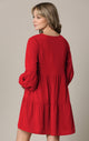 WDR2351 Women's Long Sleeve V neck Casual Loose Flowy Swing Shift Dress