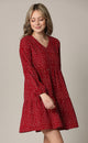 WDR2351 Women's Long Sleeve V neck Casual Loose Flowy Swing Shift Dress