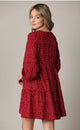 WDR2351 Women's Long Sleeve V neck Casual Loose Flowy Swing Shift Dress