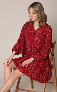 WDR2351 Women's Long Sleeve V neck Casual Loose Flowy Swing Shift Dress