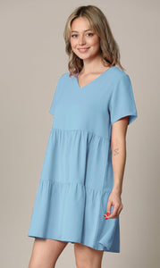 WDR2354 Women Short Sleeve Tunic Dress V Neck Casual Loose Flowy Swing Shift Dresses
