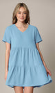 WDR2354 Women Short Sleeve Tunic Dress V Neck Casual Loose Flowy Swing Shift Dresses