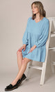 WDR2354 Women Short Sleeve Tunic Dress V Neck Casual Loose Flowy Swing Shift Dresses