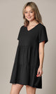 WDR2354 Women Short Sleeve Tunic Dress V Neck Casual Loose Flowy Swing Shift Dresses