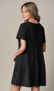 WDR2354 Women Short Sleeve Tunic Dress V Neck Casual Loose Flowy Swing Shift Dresses
