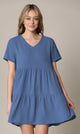 WDR2354 Women Short Sleeve Tunic Dress V Neck Casual Loose Flowy Swing Shift Dresses