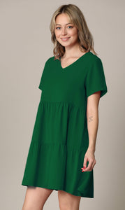 WDR2354 Women Short Sleeve Tunic Dress V Neck Casual Loose Flowy Swing Shift Dresses