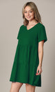 WDR2354 Women Short Sleeve Tunic Dress V Neck Casual Loose Flowy Swing Shift Dresses