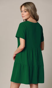 WDR2354 Women Short Sleeve Tunic Dress V Neck Casual Loose Flowy Swing Shift Dresses