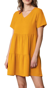 WDR2354 Women Short Sleeve Tunic Dress V Neck Casual Loose Flowy Swing Shift Dresses