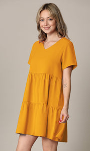 WDR2354 Women Short Sleeve Tunic Dress V Neck Casual Loose Flowy Swing Shift Dresses