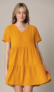 WDR2354 Women Short Sleeve Tunic Dress V Neck Casual Loose Flowy Swing Shift Dresses