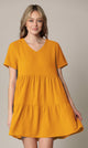 WDR2354 Women Short Sleeve Tunic Dress V Neck Casual Loose Flowy Swing Shift Dresses