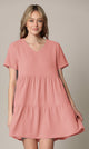 WDR2354 Women Short Sleeve Tunic Dress V Neck Casual Loose Flowy Swing Shift Dresses