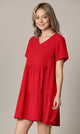 WDR2354 Women Short Sleeve Tunic Dress V Neck Casual Loose Flowy Swing Shift Dresses
