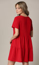 WDR2354 Women Short Sleeve Tunic Dress V Neck Casual Loose Flowy Swing Shift Dresses