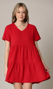 WDR2354 Women Short Sleeve Tunic Dress V Neck Casual Loose Flowy Swing Shift Dresses
