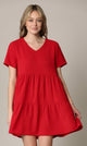 WDR2354 Women Short Sleeve Tunic Dress V Neck Casual Loose Flowy Swing Shift Dresses