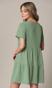 WDR2354 Women Short Sleeve Tunic Dress V Neck Casual Loose Flowy Swing Shift Dresses