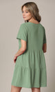 WDR2354 Women Short Sleeve Tunic Dress V Neck Casual Loose Flowy Swing Shift Dresses