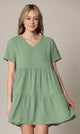 WDR2354 Women Short Sleeve Tunic Dress V Neck Casual Loose Flowy Swing Shift Dresses