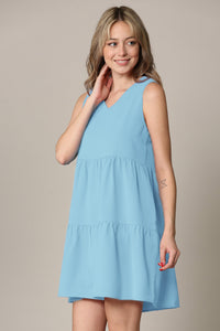 WDR2357 Women Sleeveless Tunic Dress V Neck Casual Loose Flowy Swing Shift