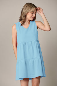 WDR2357 Women Sleeveless Tunic Dress V Neck Casual Loose Flowy Swing Shift