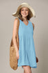 WDR2357 Women Sleeveless Tunic Dress V Neck Casual Loose Flowy Swing Shift