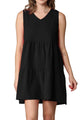 WDR2357 Women Sleeveless Tunic Dress V Neck Casual Loose Flowy Swing Shift