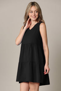 WDR2357 Women Sleeveless Tunic Dress V Neck Casual Loose Flowy Swing Shift