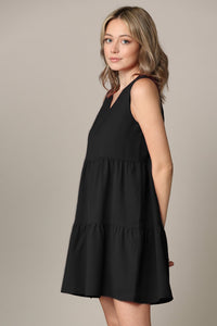 WDR2357 Women Sleeveless Tunic Dress V Neck Casual Loose Flowy Swing Shift